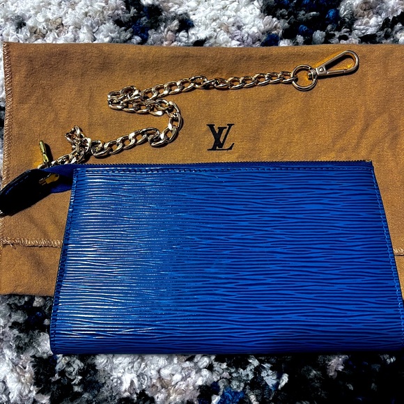 LV blue epi pochette accessories with LV dust bag - Picture 11 of 12